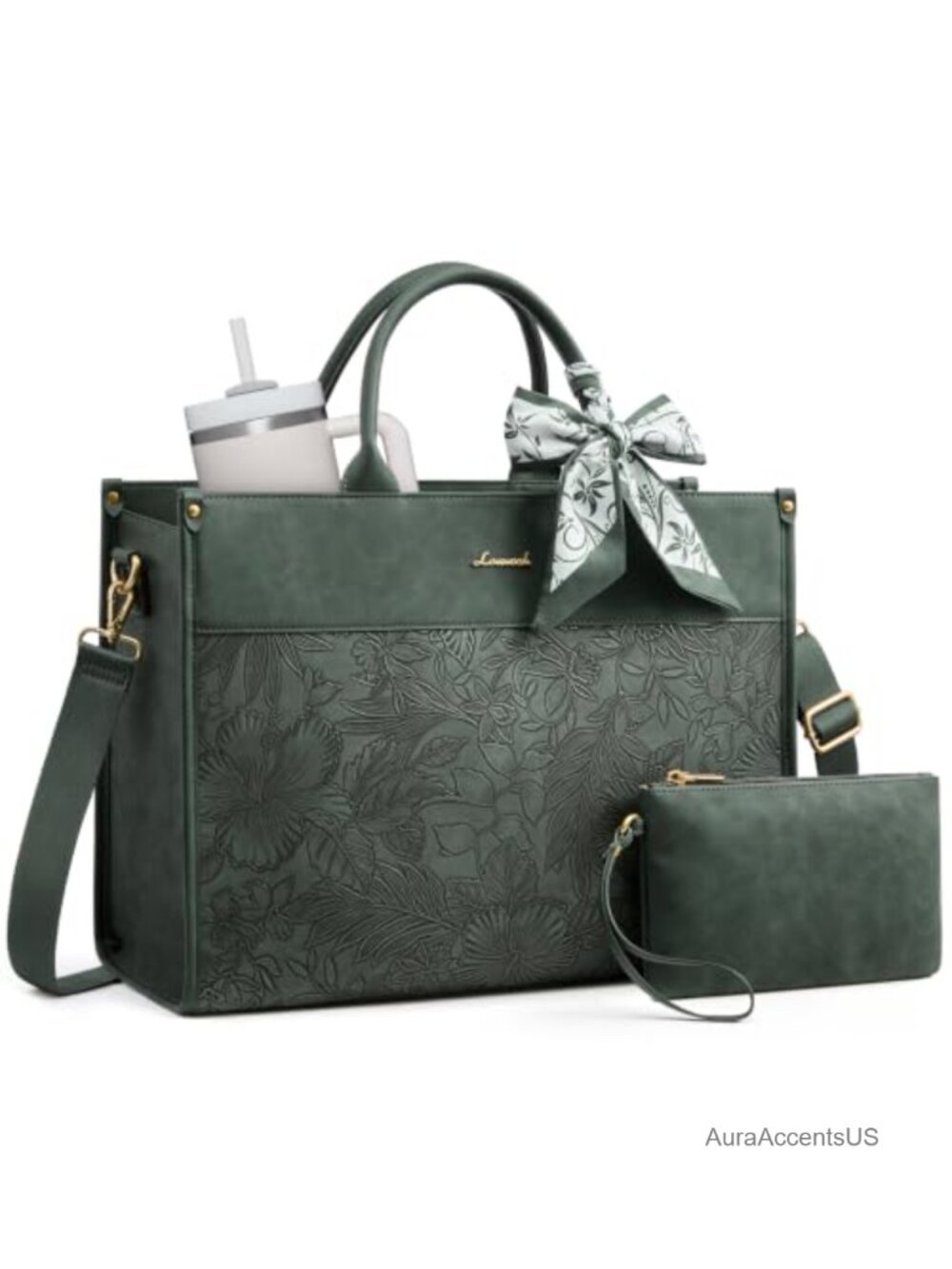 LOVEVOOK Laptop Tote Bag for Women Vintage Work Bag with Cup Holder